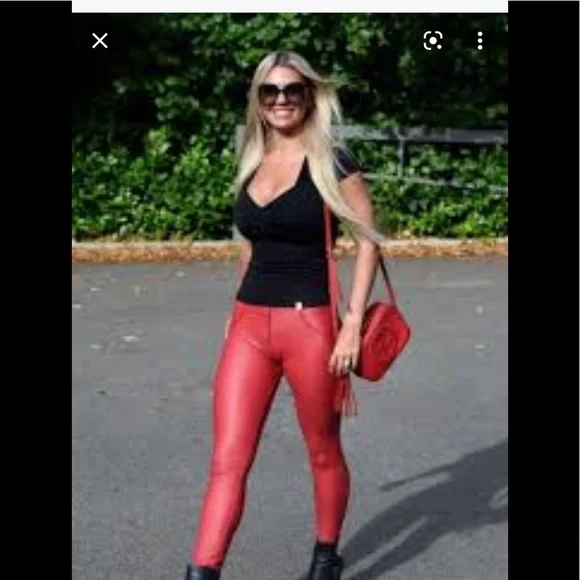 R+A red leather high waist pants 29
